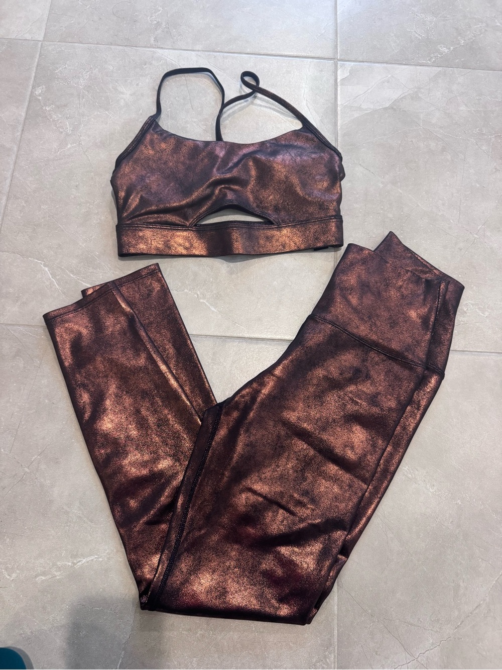 Beach Riot Sport Metallic Copper Active Legging & Sports Bra Set